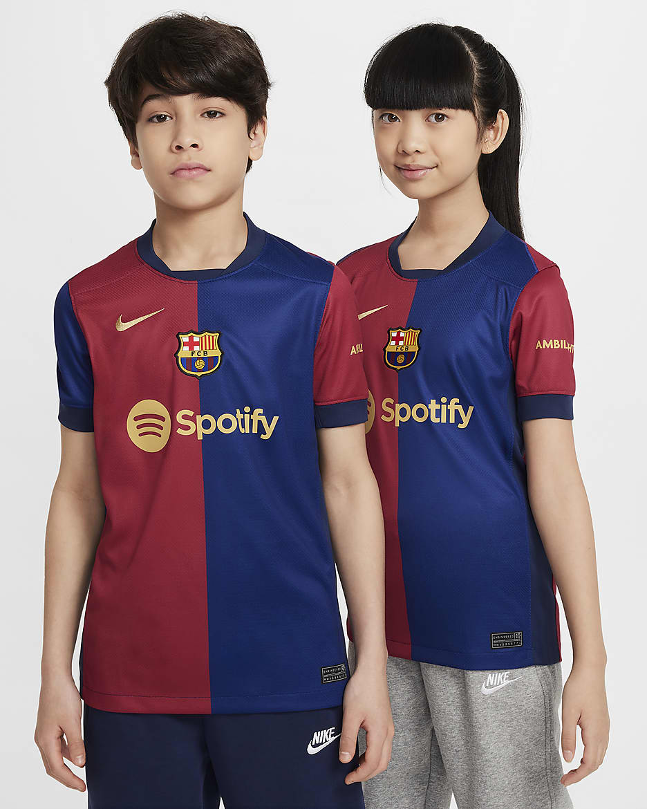 FC Barcelona 2024 25 Stadium Home Big Kids Nike Dri FIT Soccer Replica Jersey. Nike